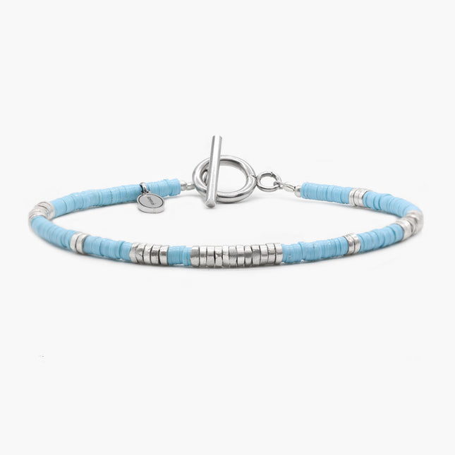 3mm Vinyl Bracelet With Sterling Silver Beads (Santorini Blue)-Bracelet-Kompsós