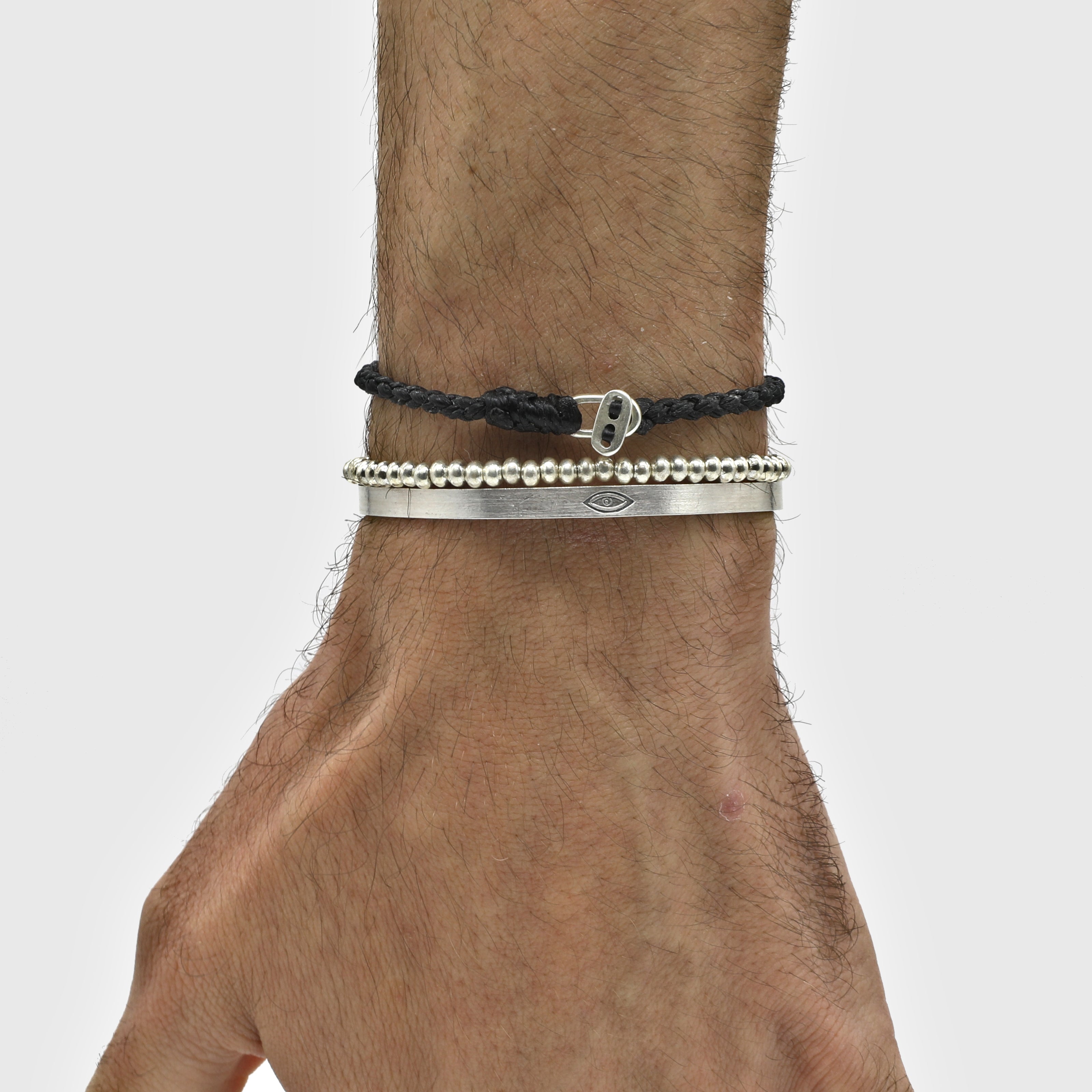 4mm Braided Bracelet With Sterling Silver Clasp (Black)-Bracelet-Kompsós