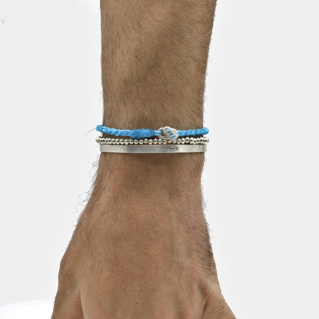 4mm Braided Bracelet With Sterling Silver Clasp (Light Blue)-Bracelet-Kompsós