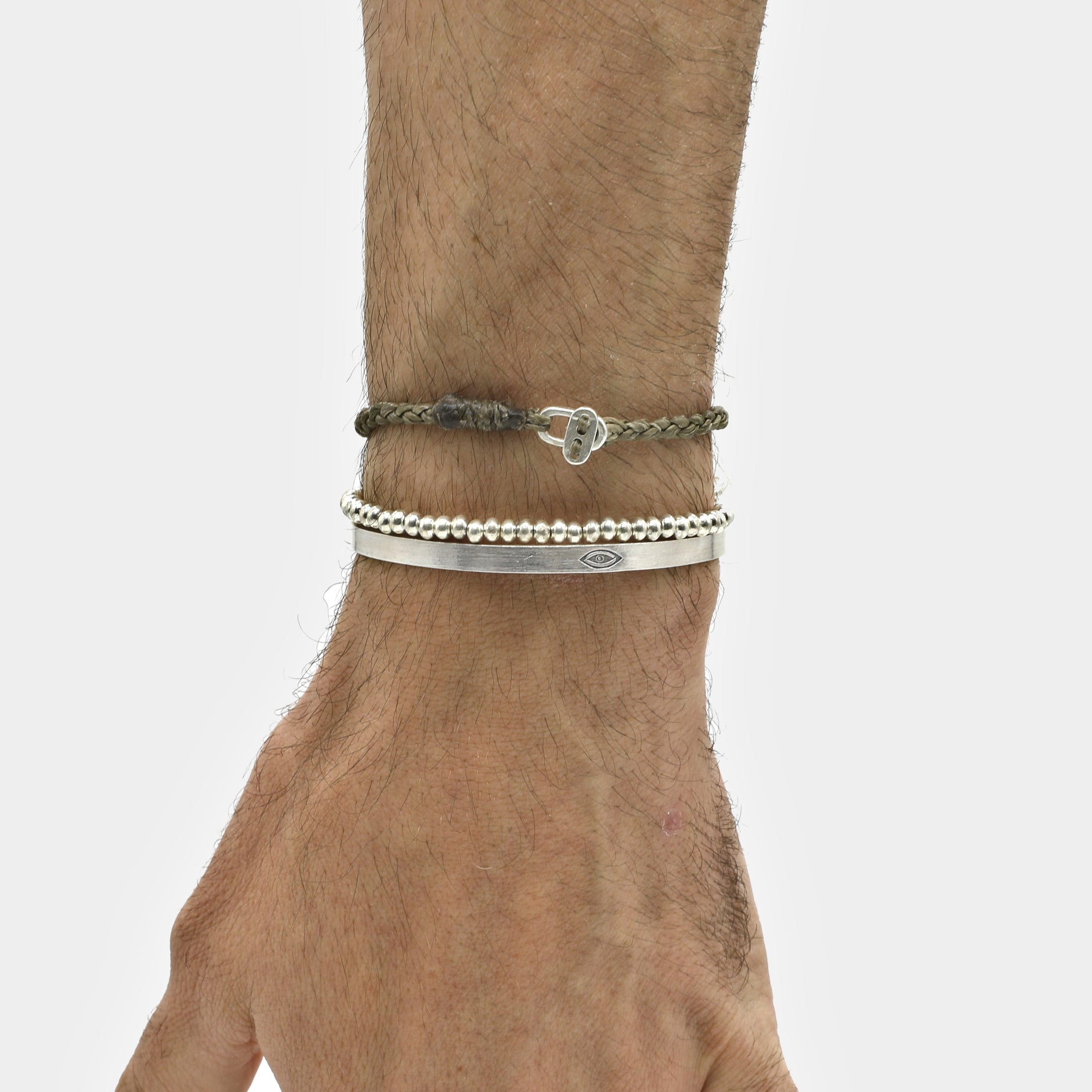 4mm Braided Bracelet With Sterling Silver Clasp (Light Brown)-Bracelet-Kompsós