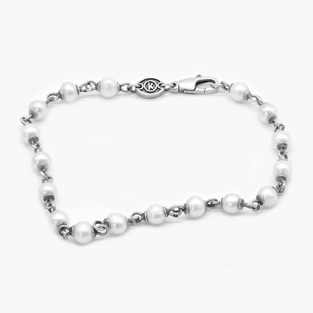 4mm Freshwater Pearls Chain Bracelet With Sterling Silver Links-Bracelet-Kompsós