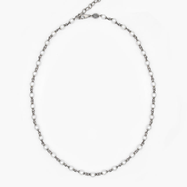4mm Freshwater Pearls Necklace With Sterling Silver Links-Necklace-Kompsós