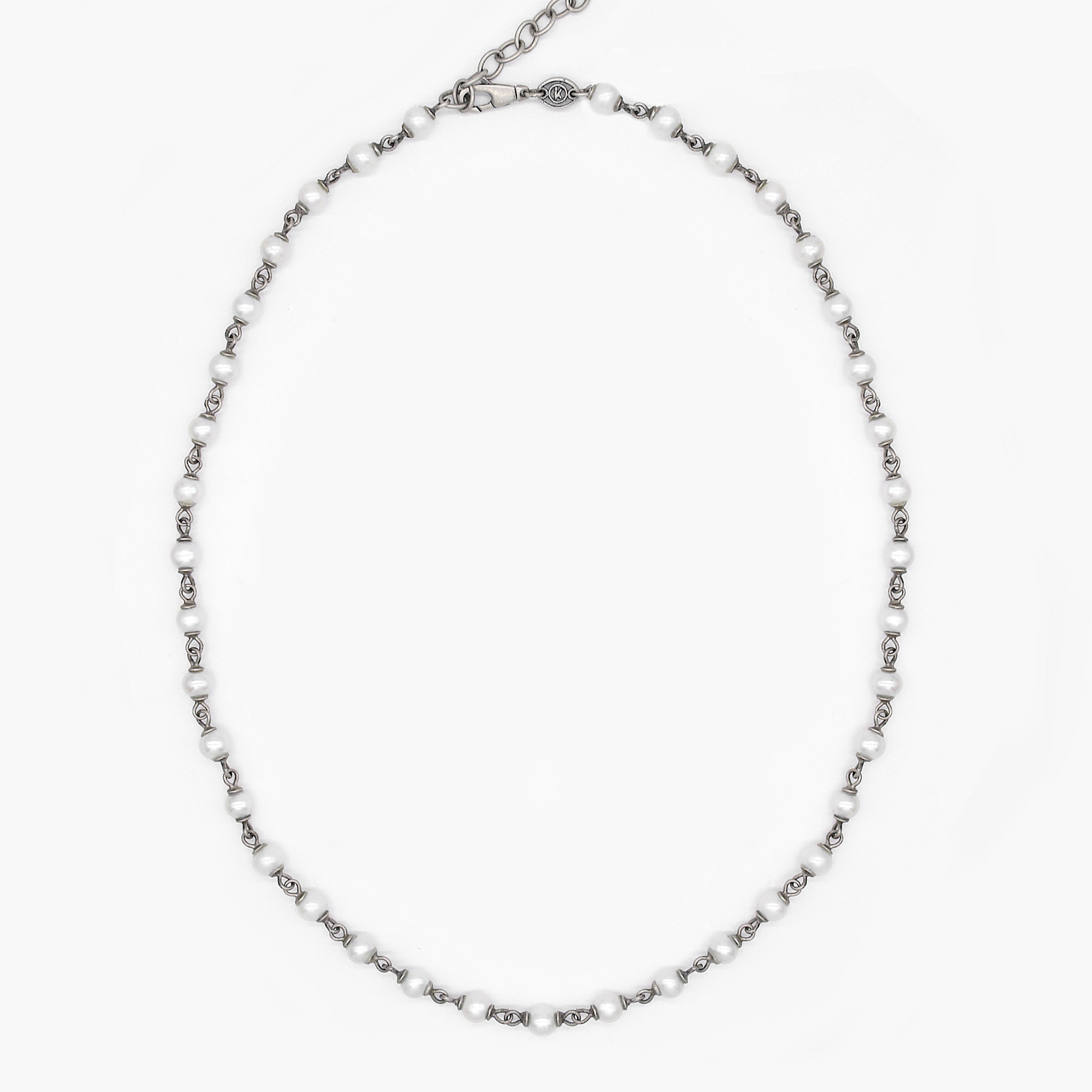 4mm Freshwater Pearls Necklace With Sterling Silver Links-Necklace-Kompsós