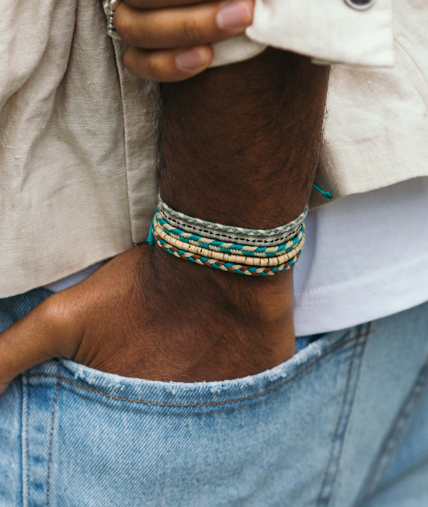 4mm Natural Coconut Beads Adjustable Bracelet (Light Brown)-Bracelet-Kompsós