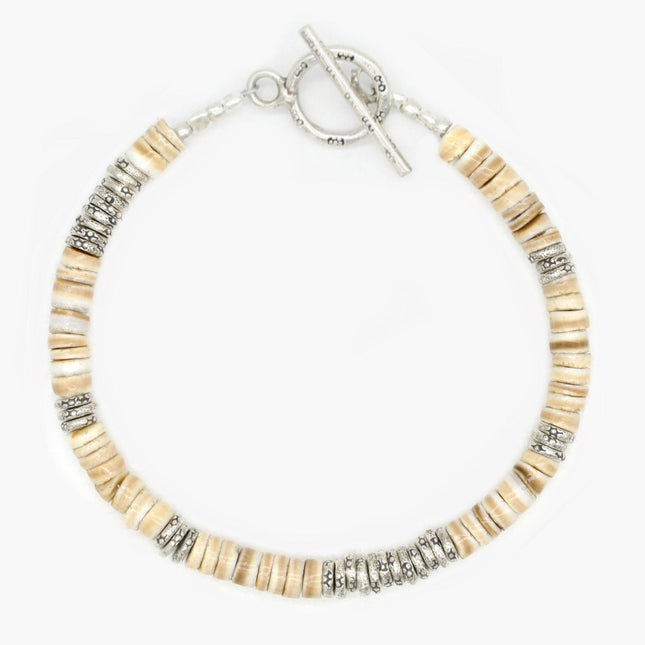 4mm Shell "Rodeo" Bracelet (Shell/Silver)-Kompsós