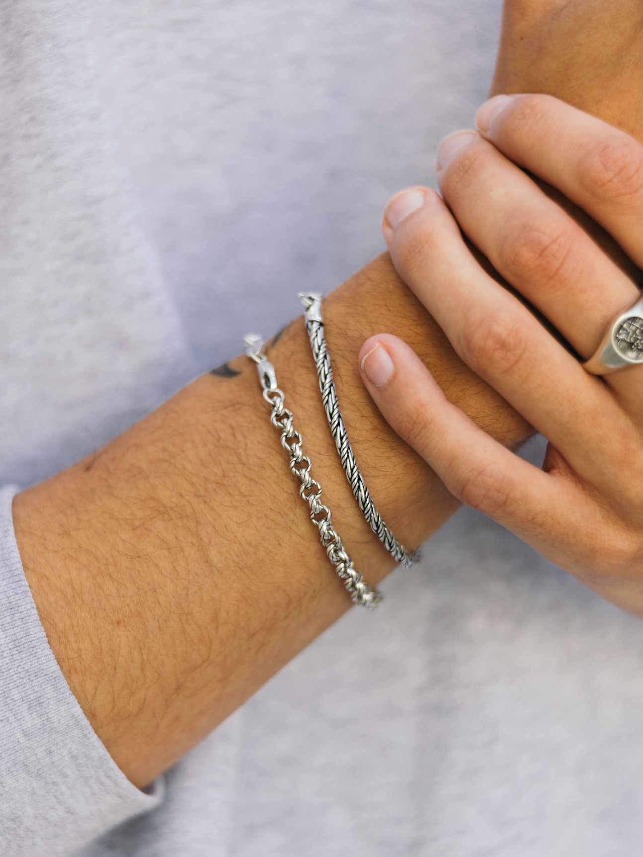 4mm Sterling Silver Braided Chain Bracelet-Jewelry-Kompsós