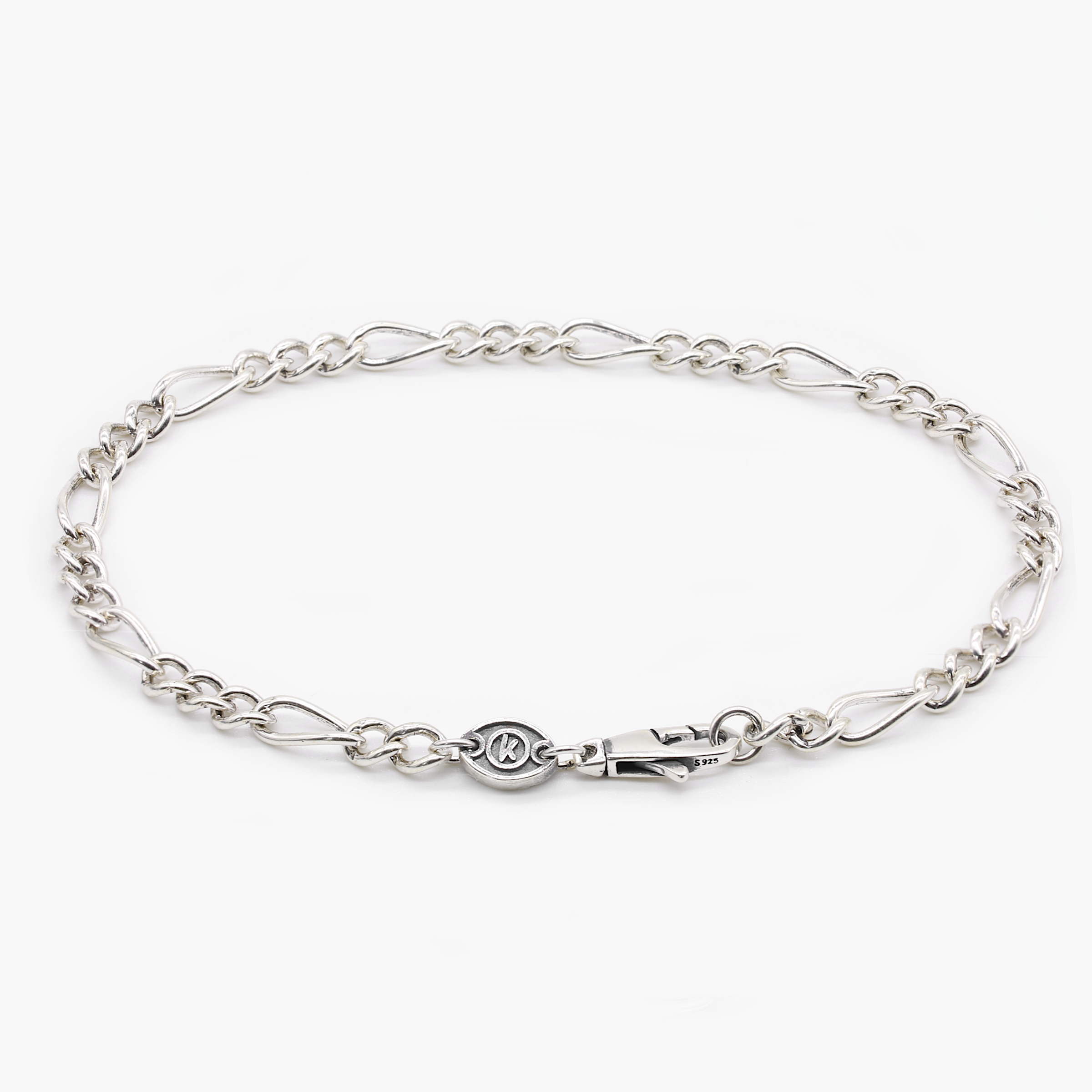 4mm Sterling Silver Figaro Chain Bracelet-Bracelet-Kompsós