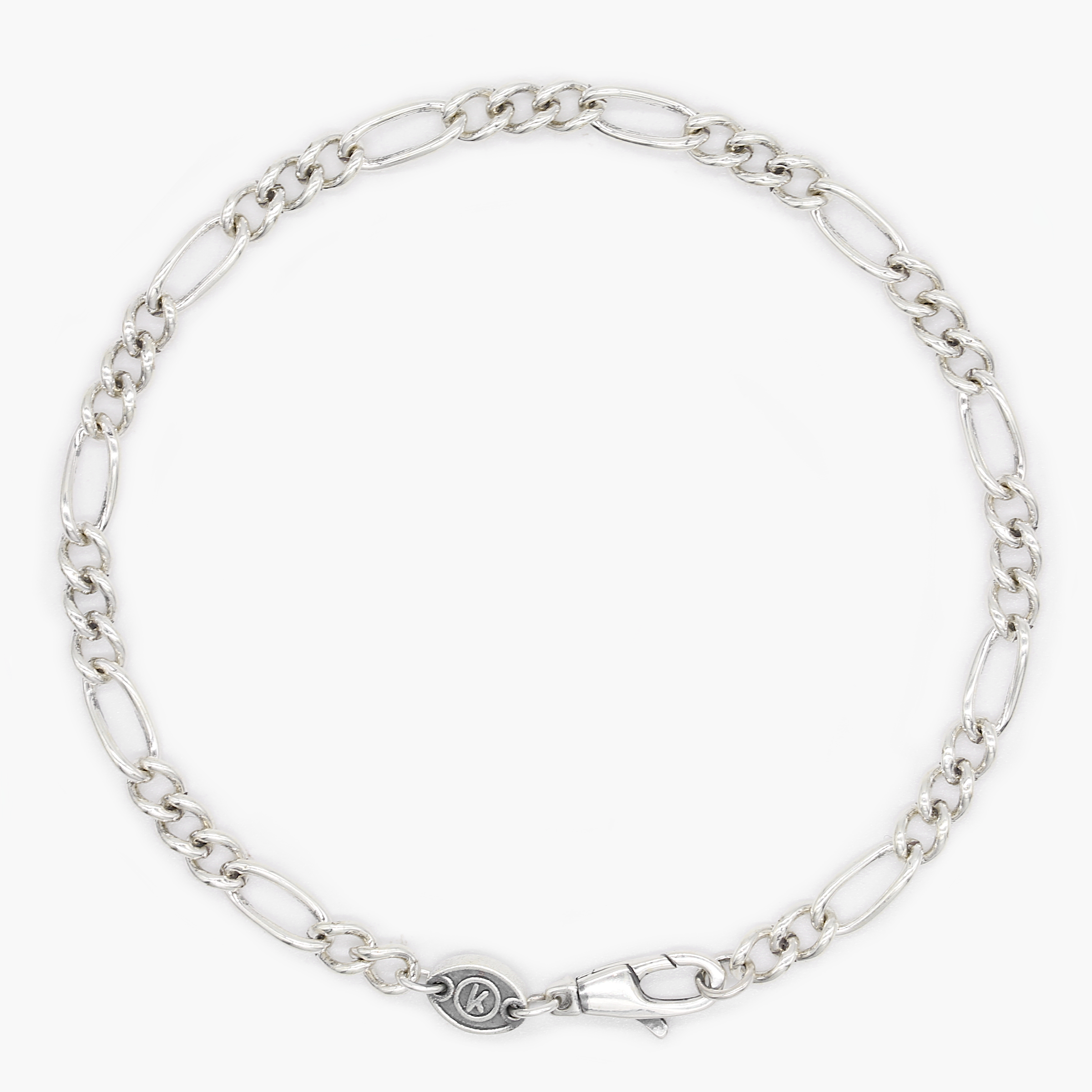 4mm Sterling Silver Figaro Chain Bracelet-Bracelet-Kompsós