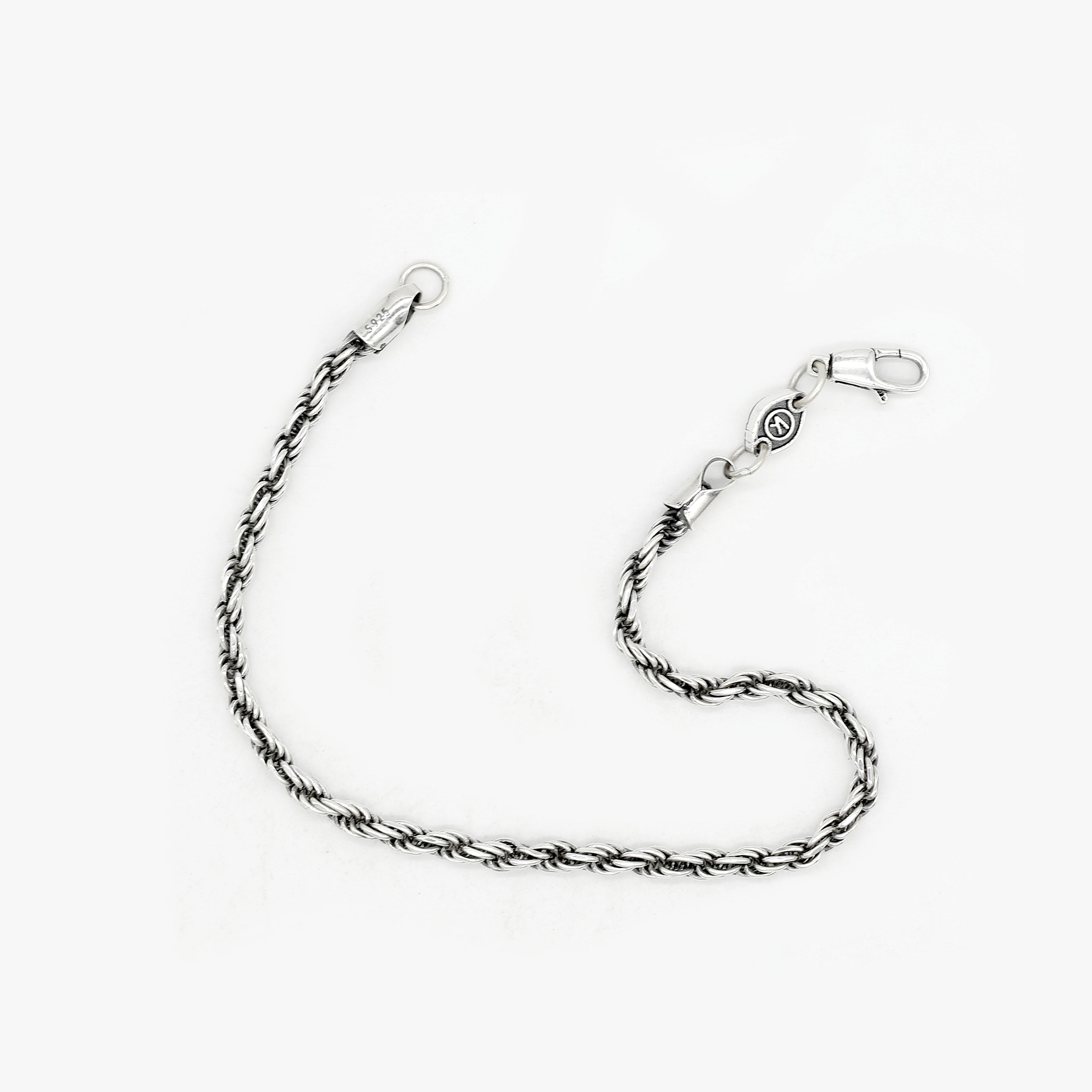 4mm Sterling Silver Rope Chain Bracelet-Bracelet-Kompsós