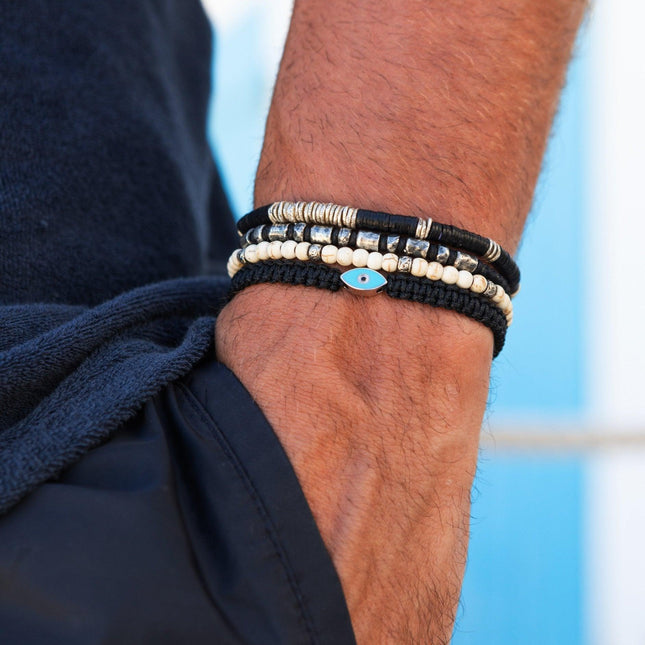 4mm Vinyl "Rodeo" Bracelet (Black/Silver)-Kompsós