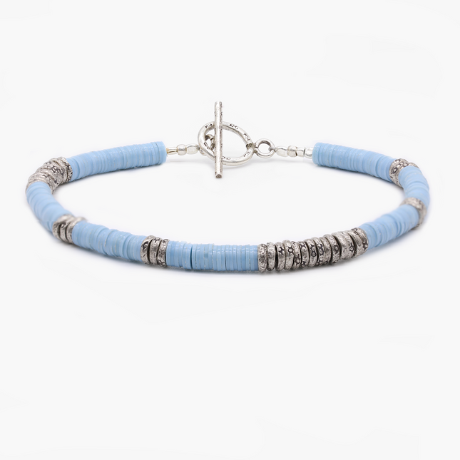 4mm Vinyl "Rodeo" Bracelet (Light Blue/Silver)-Kompsós