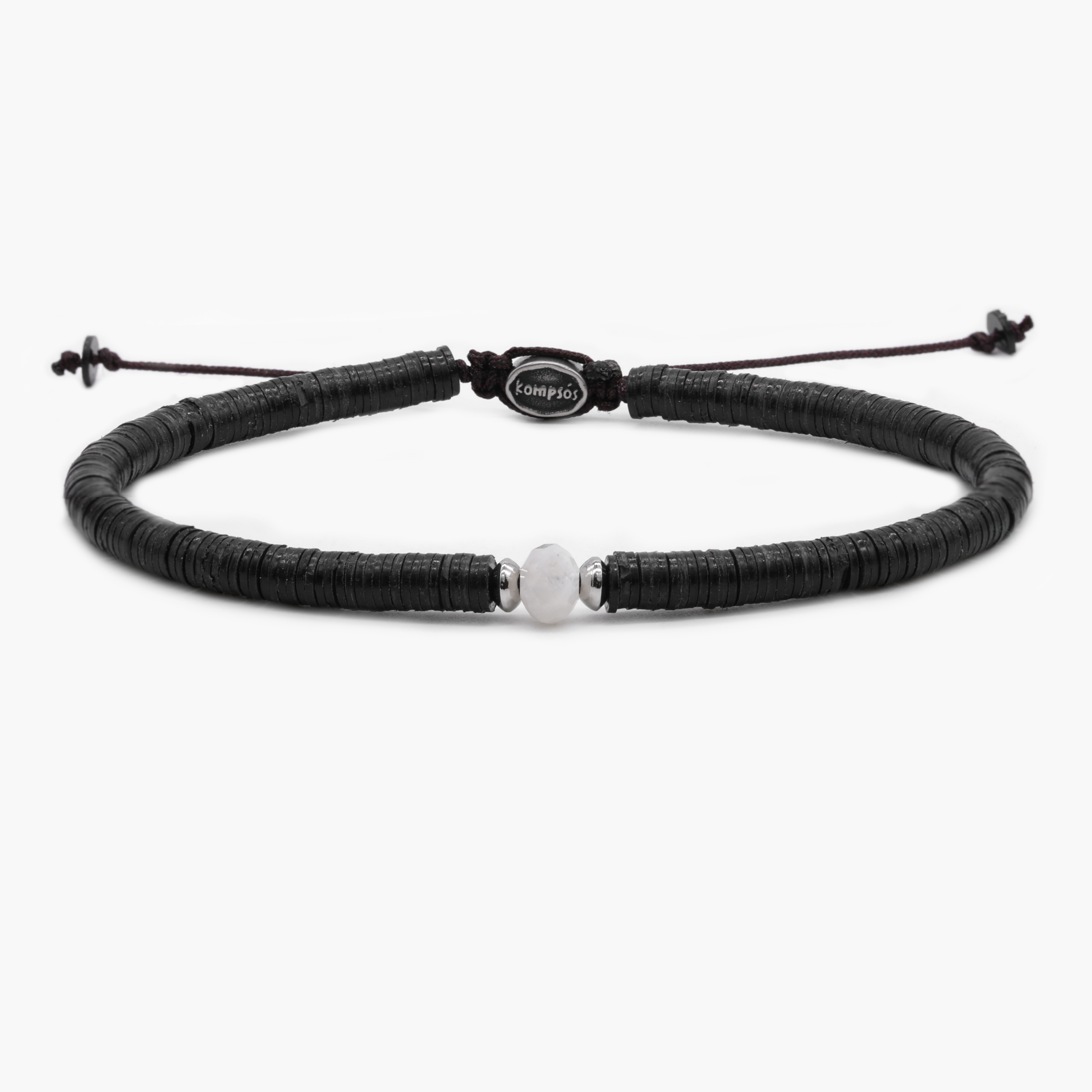 5mm Vinyl Bracelet With Moonstone Charm (Black)-Bracelet-Kompsós