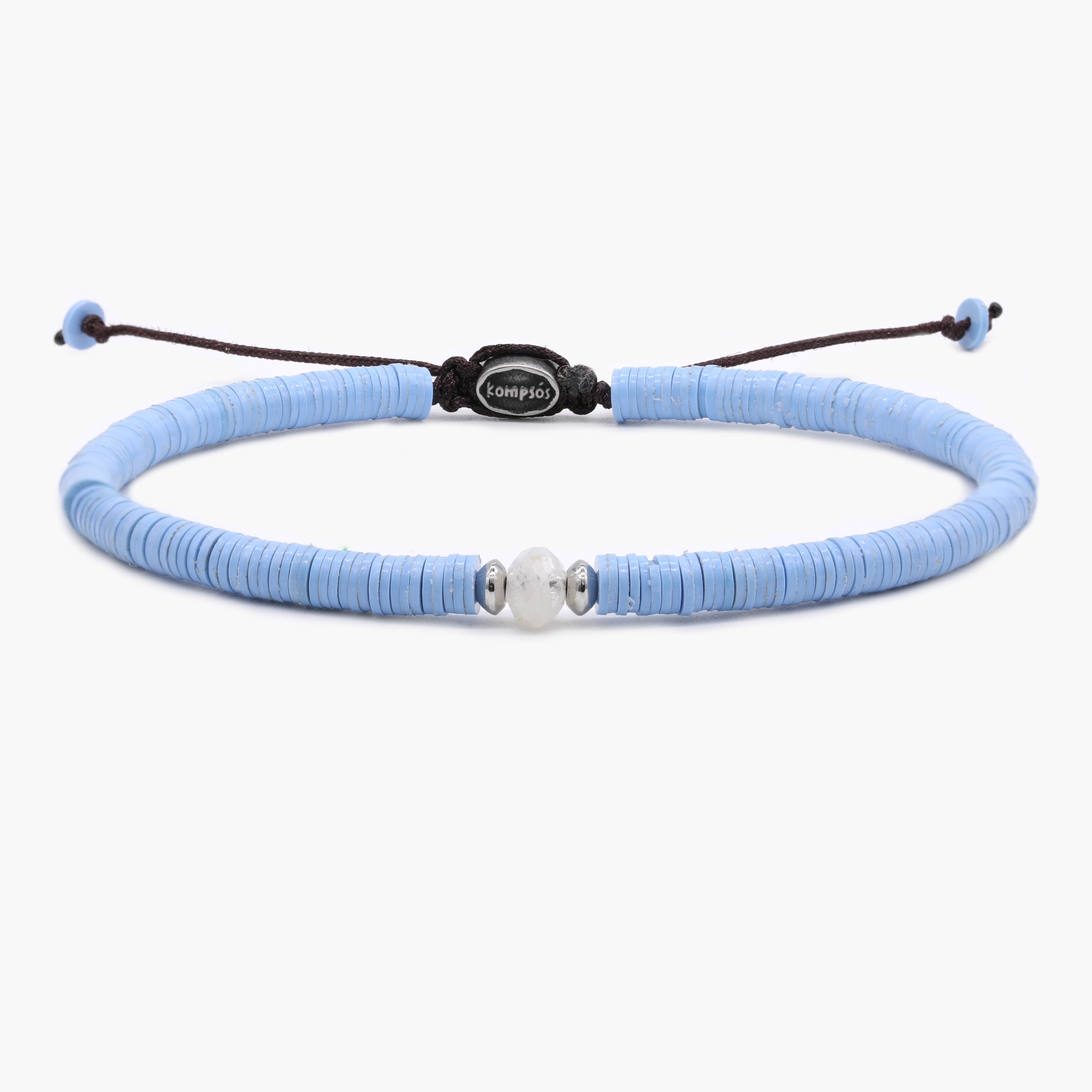 5mm Vinyl Bracelet With Moonstone Charm (Light Blue)-Bracelet-Kompsós