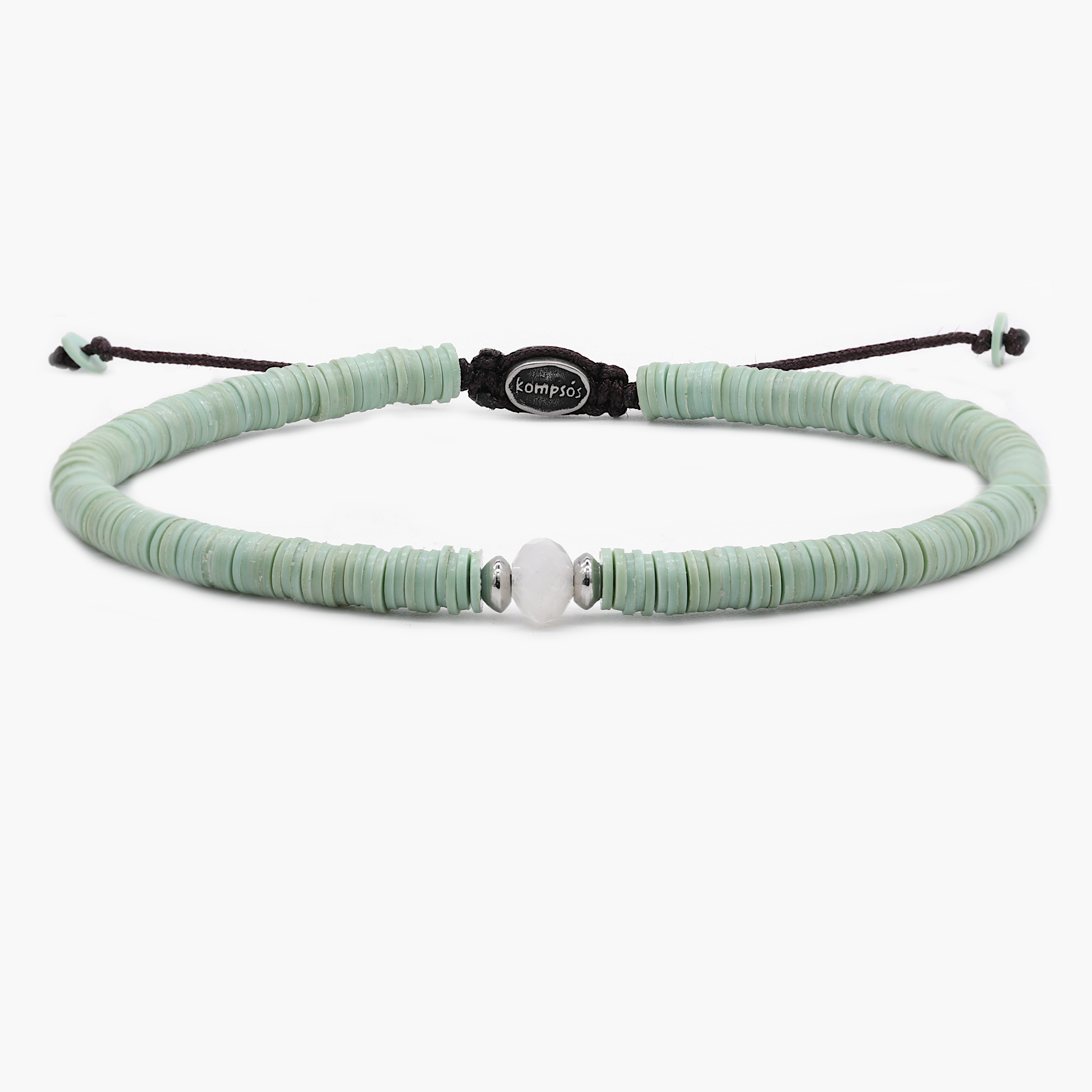 5mm Vinyl Bracelet With Moonstone Charm (Light Green)-Bracelet-Kompsós