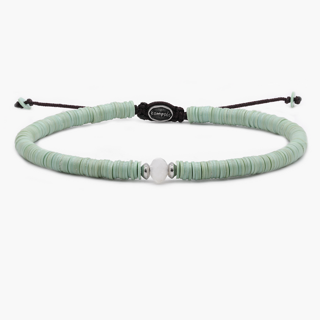 5mm Vinyl Bracelet With Moonstone Charm (Light Green)-Bracelet-Kompsós