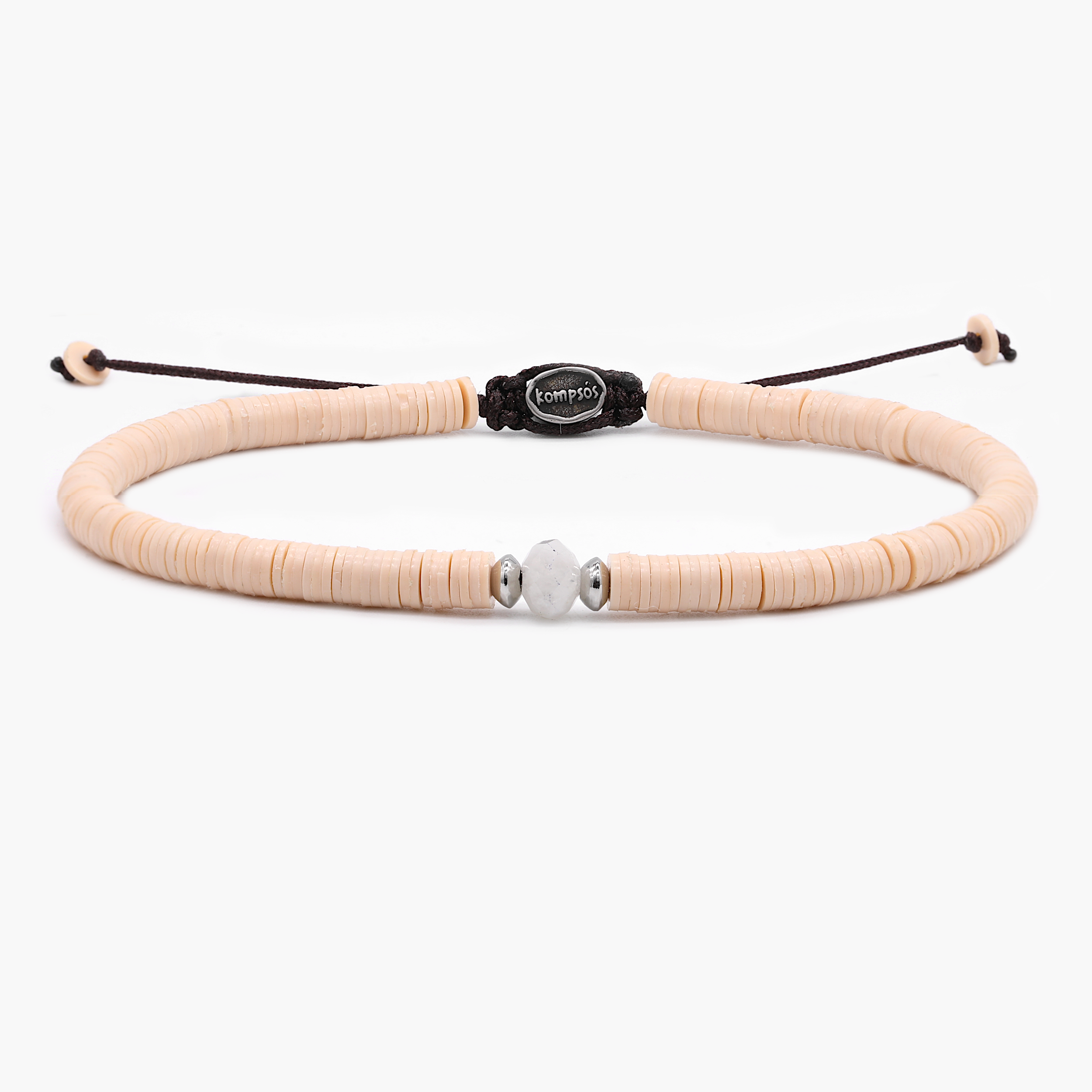 5mm Vinyl Bracelet With Moonstone Charm (Nude) – Kompsós