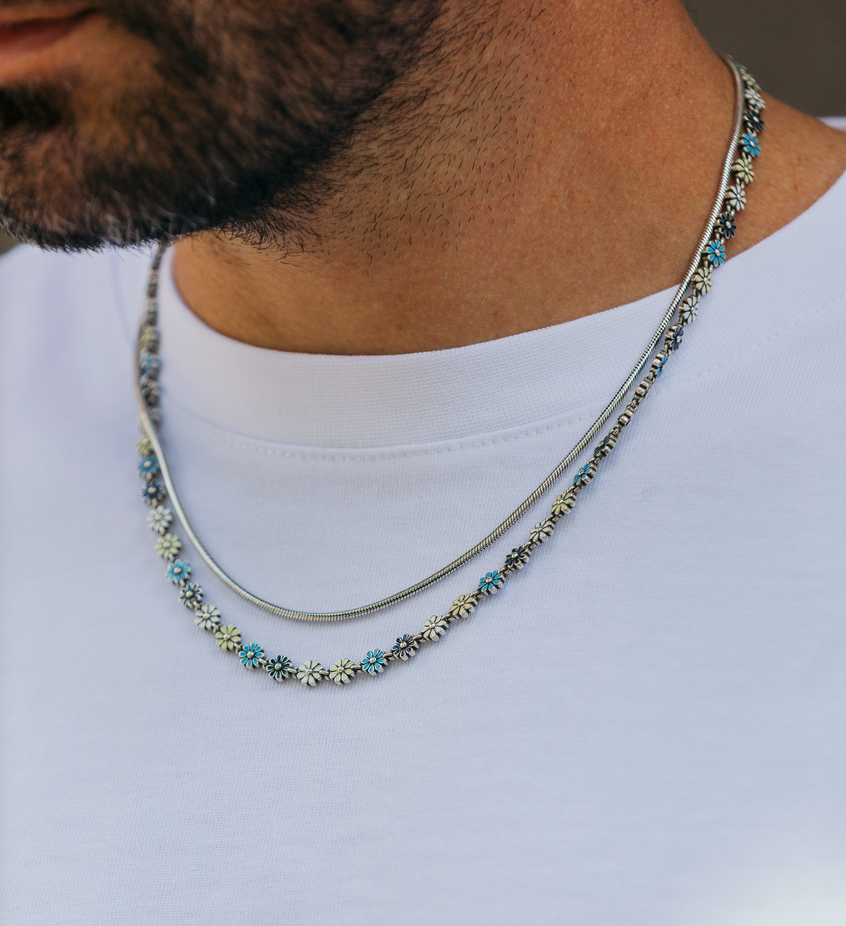 6mm Assorted Daisy Sterling Silver Necklace-Necklace-Kompsós