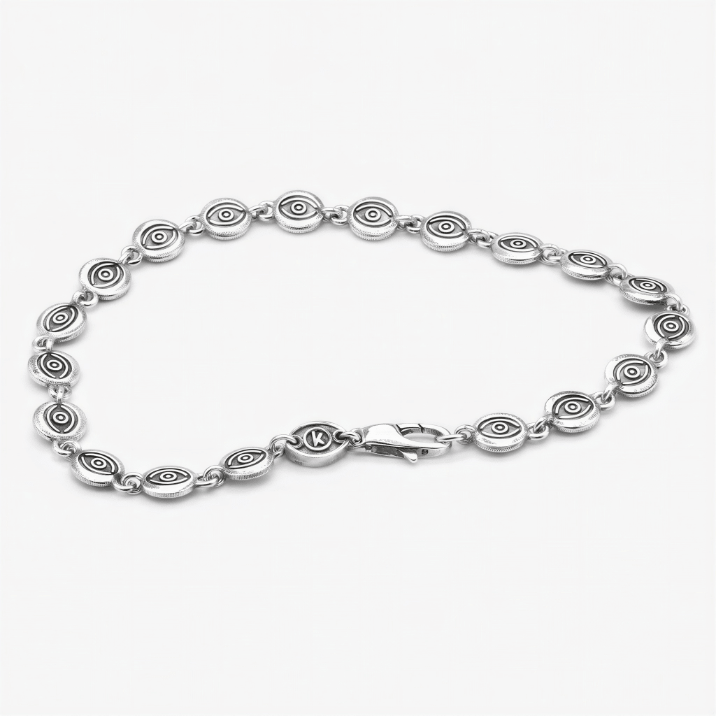 6mm Sterling Silver Evil Eye Bracelet-Bracelet-Kompsós