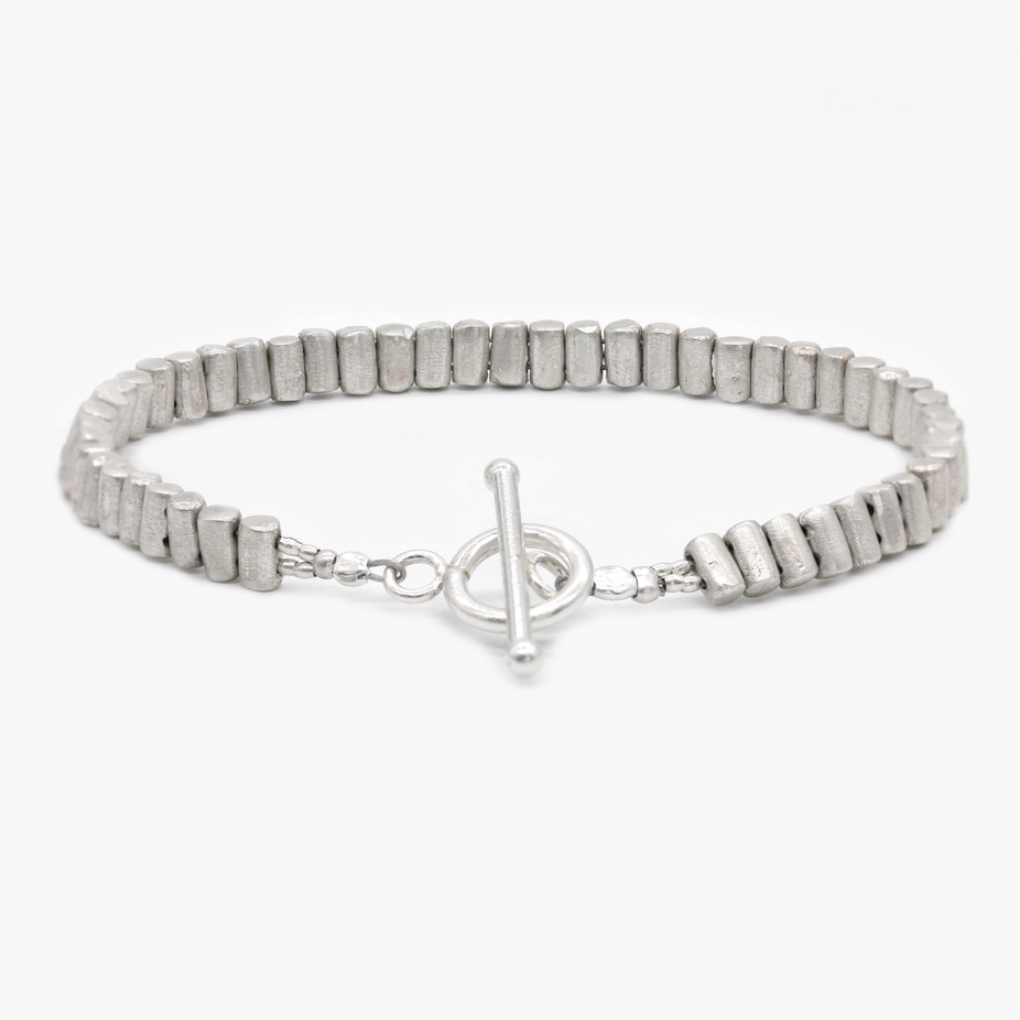 6mm Sterling Silver Tube Beads Bracelet-Kompsós