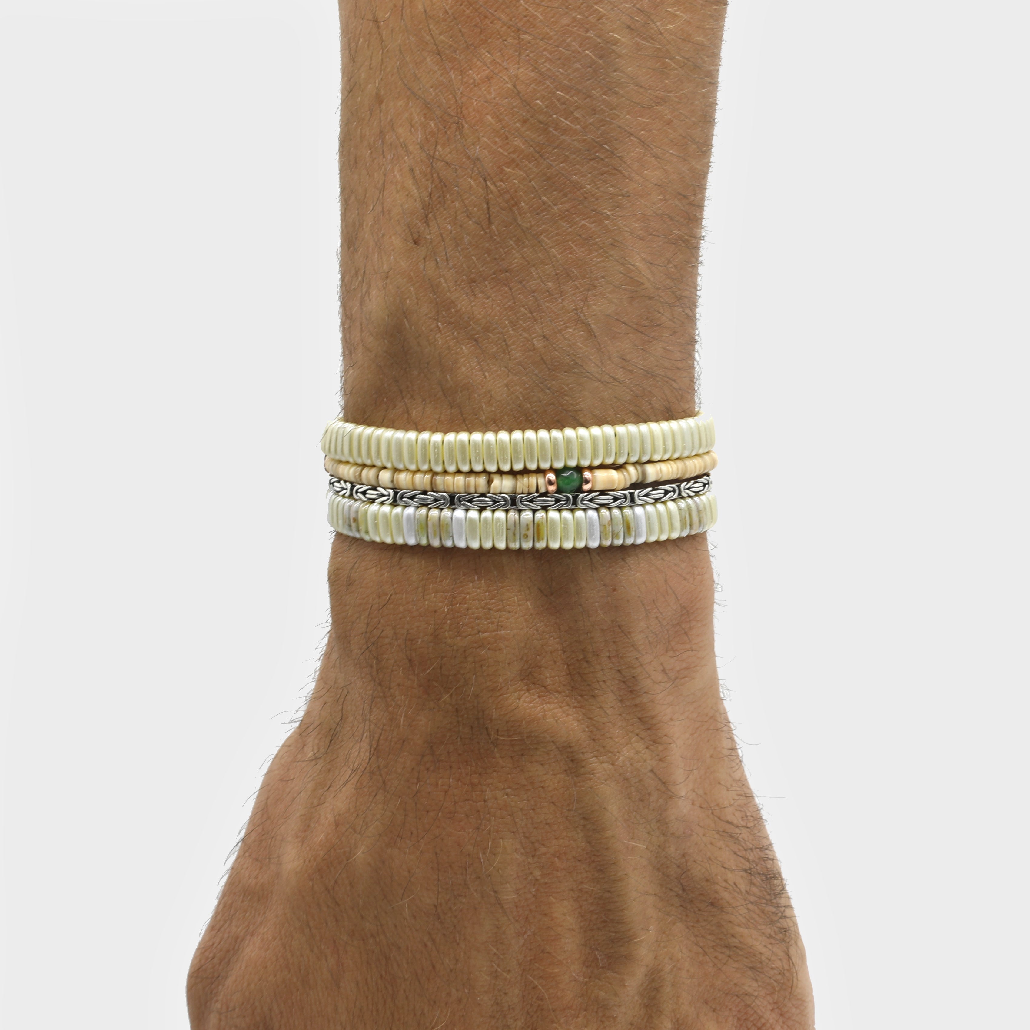 Adjustable Bracelet With Assorted Glass Beads (Cream)-Kompsós