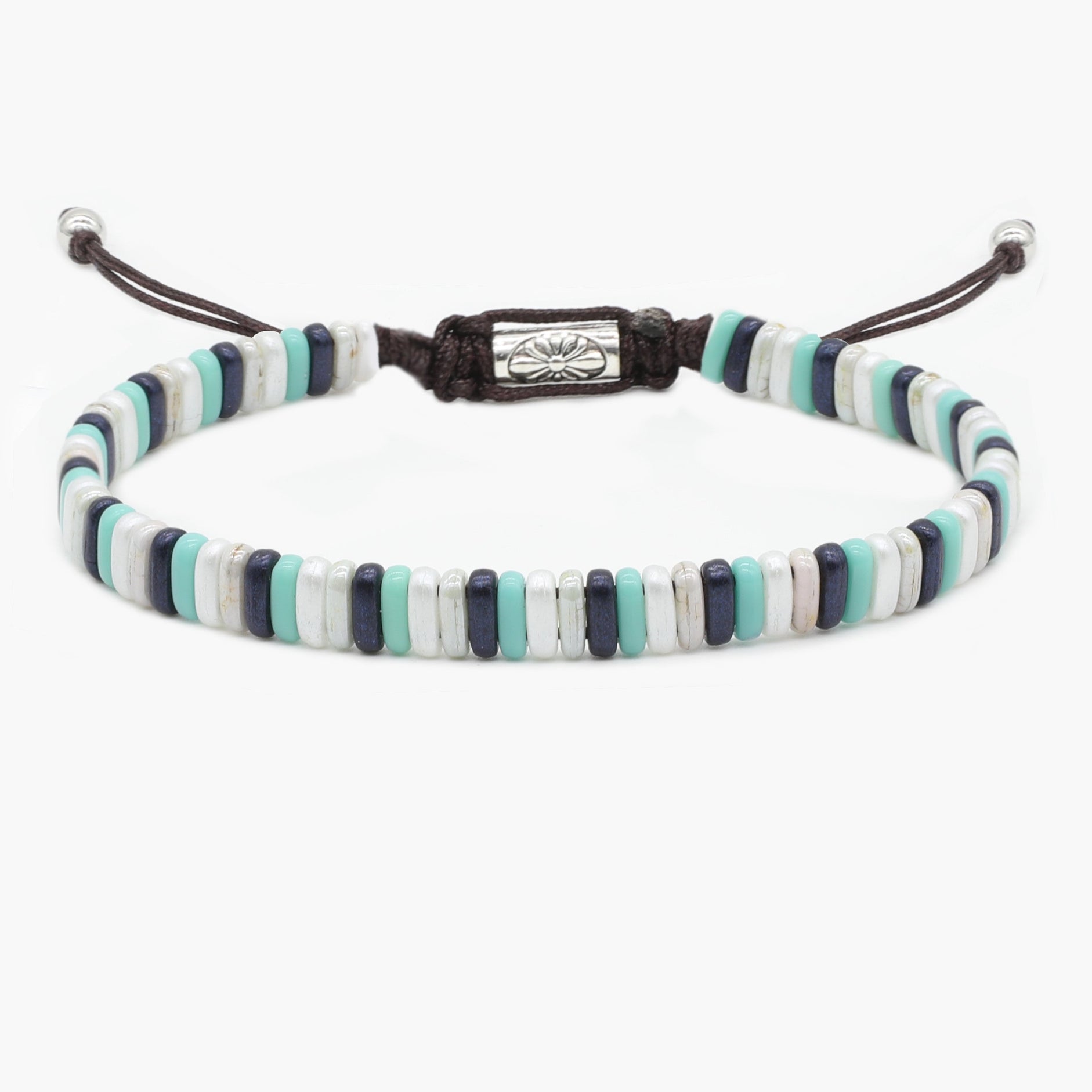 Adjustable Bracelet With Assorted Glass Beads (Shade of Blue)-Kompsós
