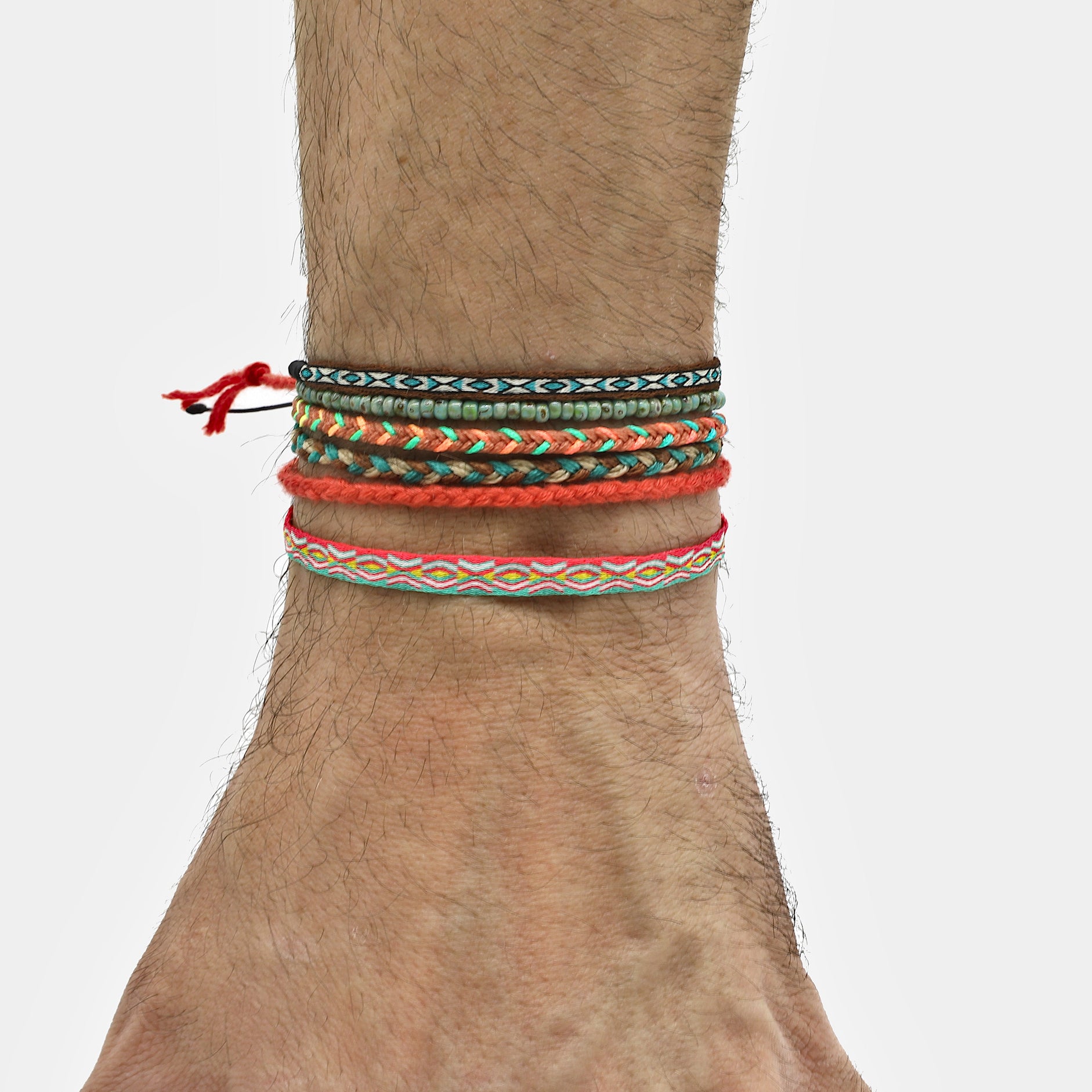 Adjustable Mini Braided Bracelet (Coral/Blue)-Bracelet-Kompsós