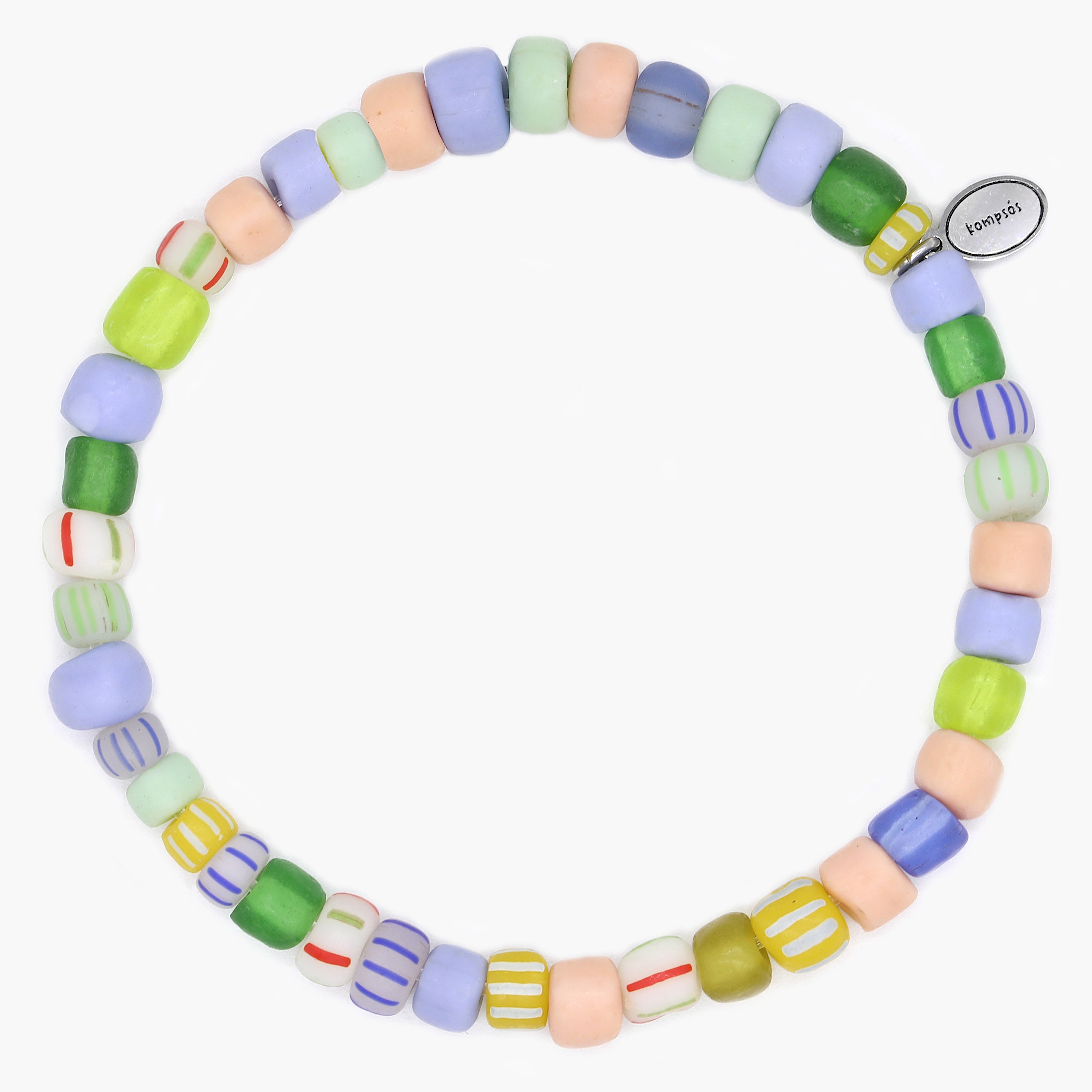 African Fair Trade Recycled Glass Beads Bracelet (Pastel)-Bracelet-Kompsós