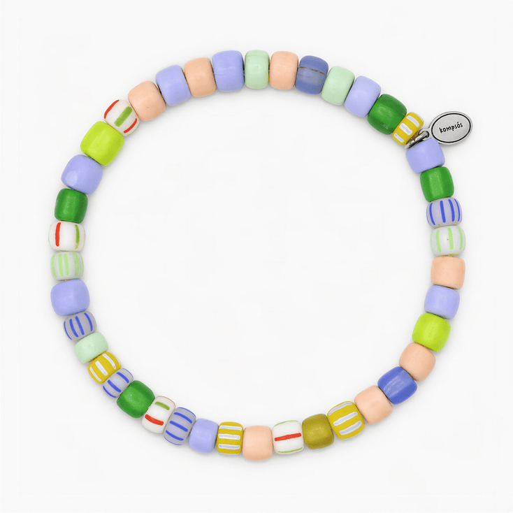 African Fair Trade Recycled Glass Beads Bracelet (Pastel)-Bracelet-Kompsós