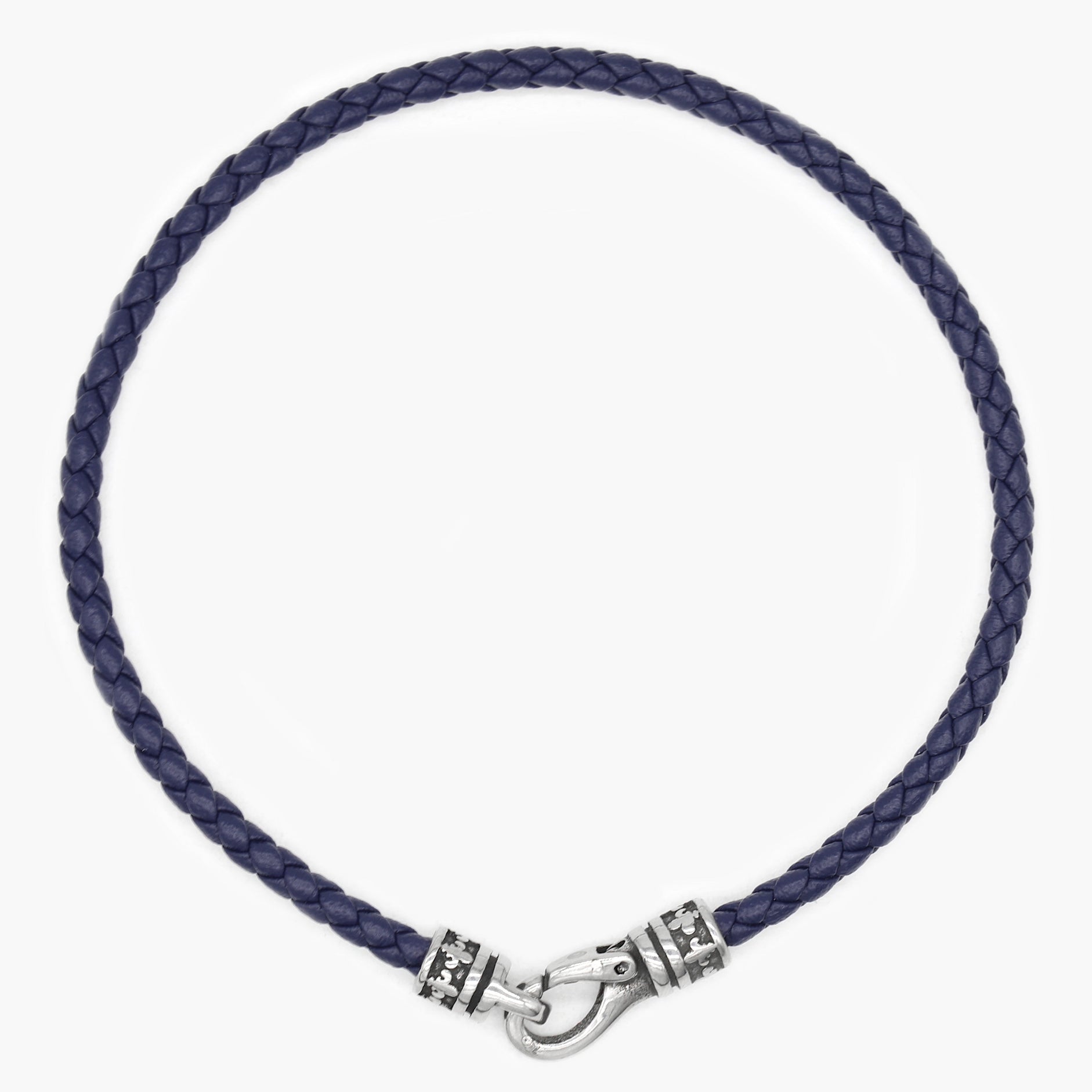 Aged Italian Leather Bracelet With Silver Clasp (Navy Blue)-Kompsós