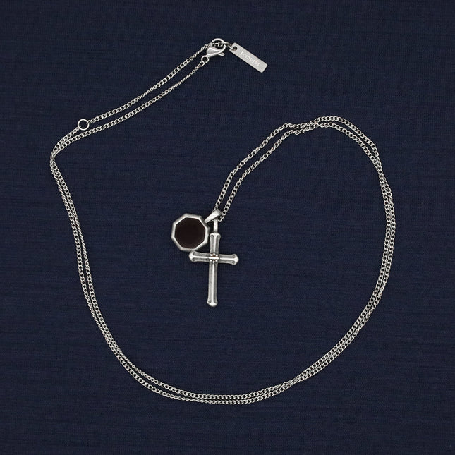 Antique Silver "Francis" Necklace (Matte Onyx)-Necklace-Kompsós