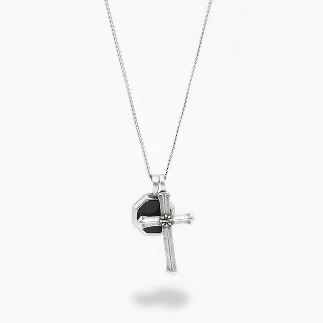 Antique Silver "Francis" Necklace (Matte Onyx)-Necklace-Kompsós