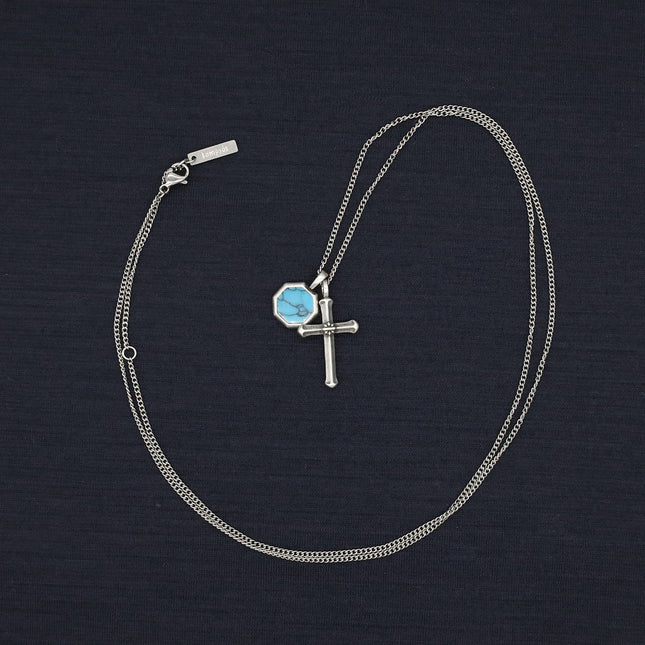 Antique Silver "Francis" Necklace (Turquoise)-Necklace-Kompsós