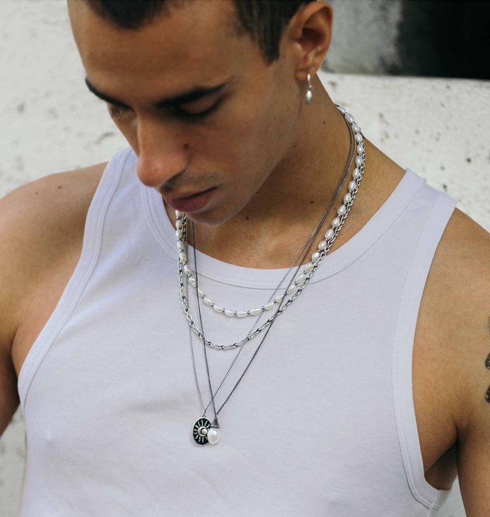 Antique Silver Necklace With Freshwater Pearl-Necklace-Kompsós