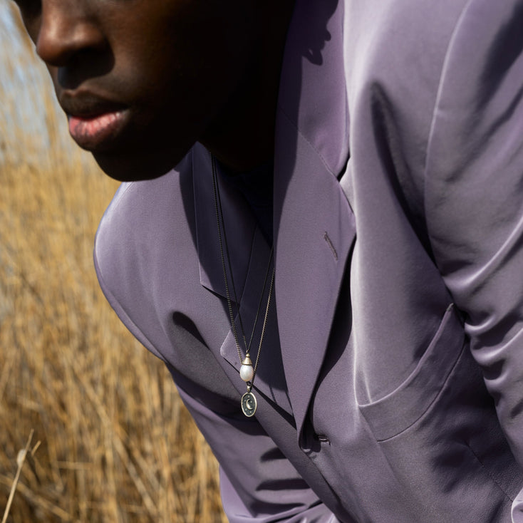 Antique Silver Necklace With Freshwater Pearl-Necklace-Kompsós