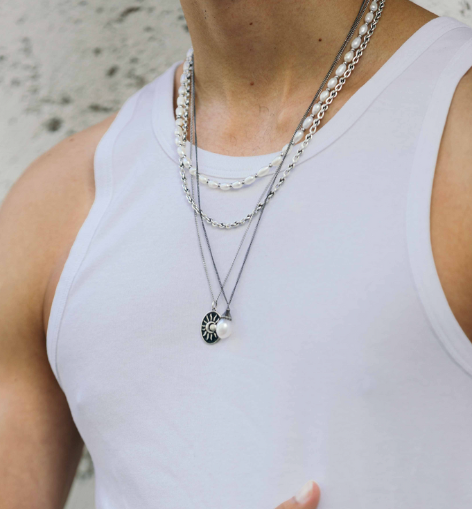 Antique Silver Necklace With Freshwater Pearl-Necklace-Kompsós