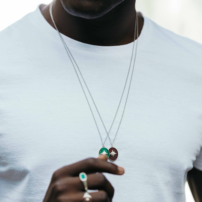 Antique Silver "Rio" Necklace With Malachite Stone-Necklace-Kompsós