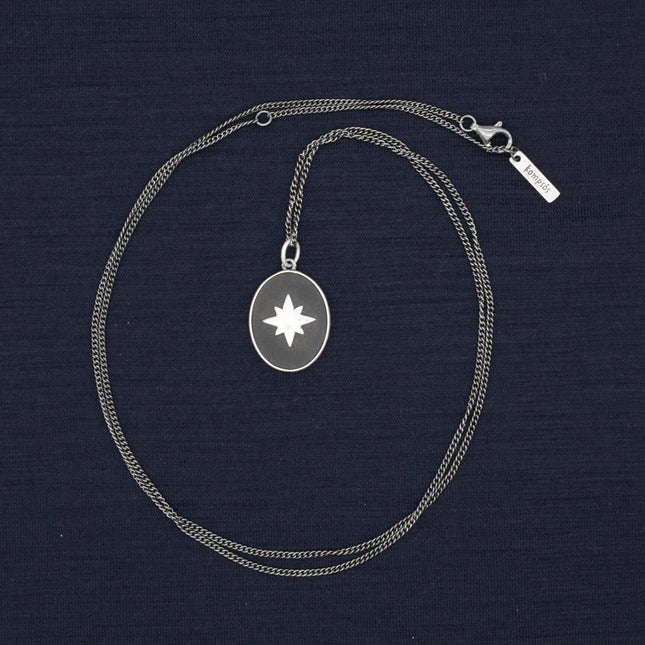 Antique Silver "Rio" Necklace With Matt Onyx Stone-Necklace-Kompsós