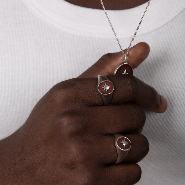 Antique Silver "Rio" Necklace With Red Carnelian Stone-Necklace-Kompsós