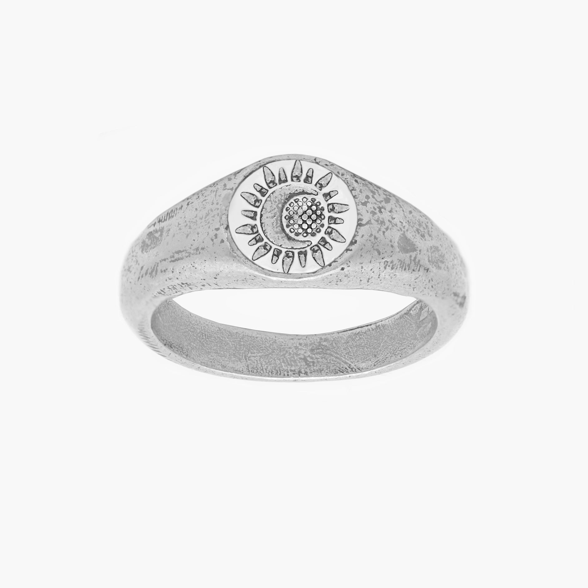 Antique Silver Solar Eclipse Ring With White Enamel-Ring-Kompsós