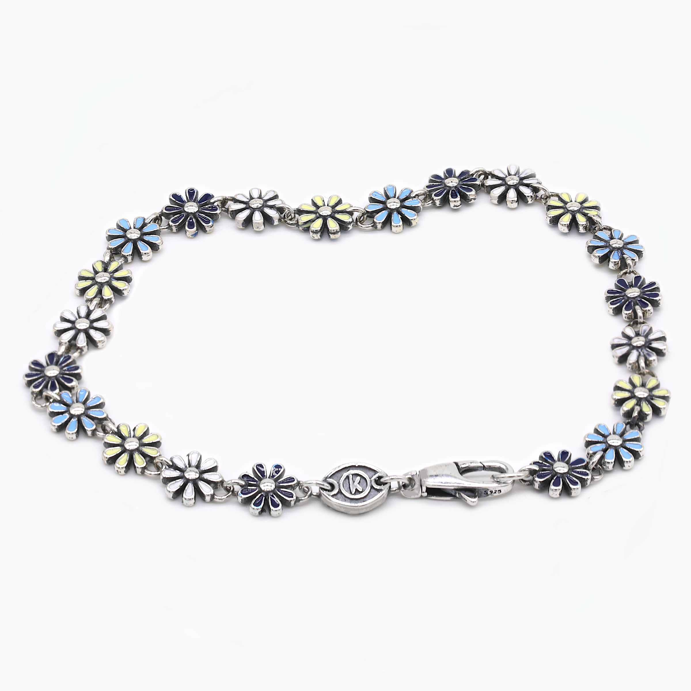 Assorted Daisy Sterling Silver Chain Bracelet-Bracelet-Kompsós