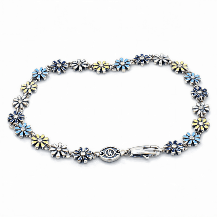 Assorted Daisy Sterling Silver Chain Bracelet-Bracelet-Kompsós