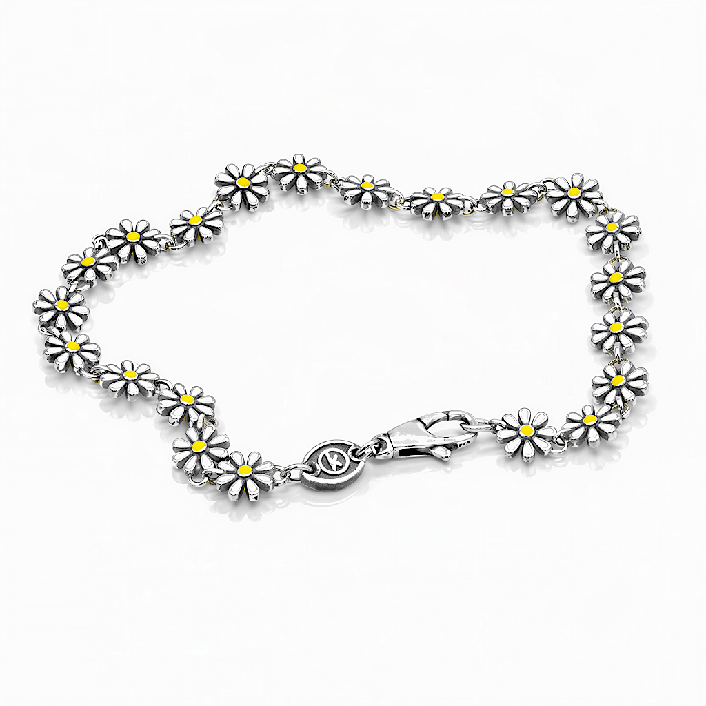 Assorted Daisy Sterling Silver Chain Bracelet-Bracelet-Kompsós