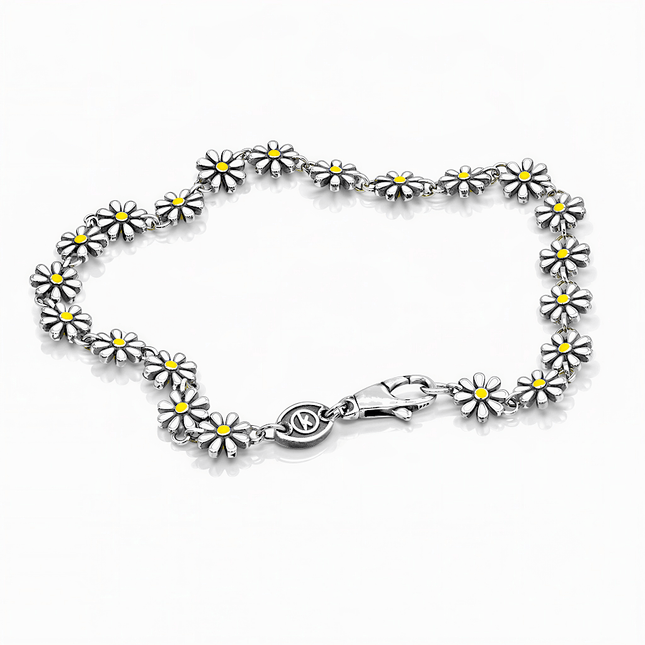 Assorted Daisy Sterling Silver Chain Bracelet-Bracelet-Kompsós