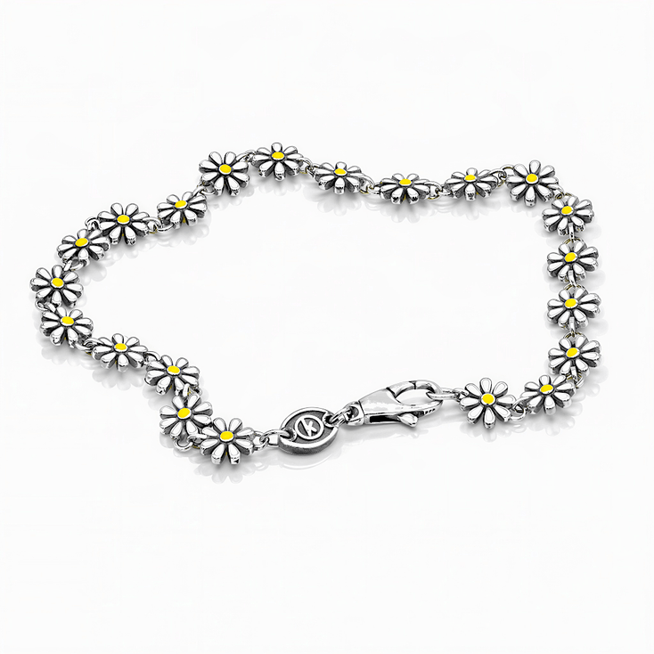 Assorted Daisy Sterling Silver Chain Bracelet-Bracelet-Kompsós