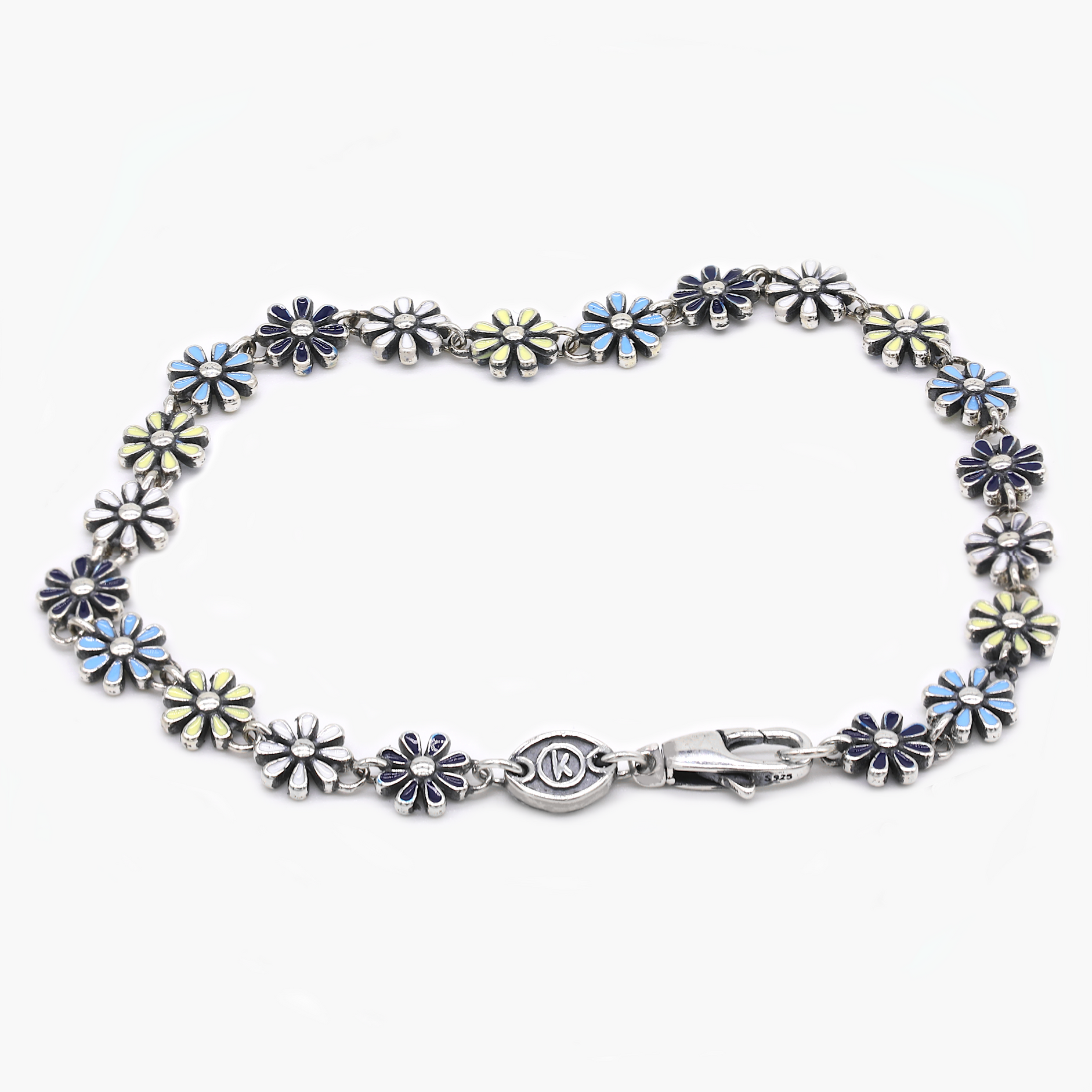 Assorted Daisy Sterling Silver Chain Bracelet-Bracelet-Kompsós