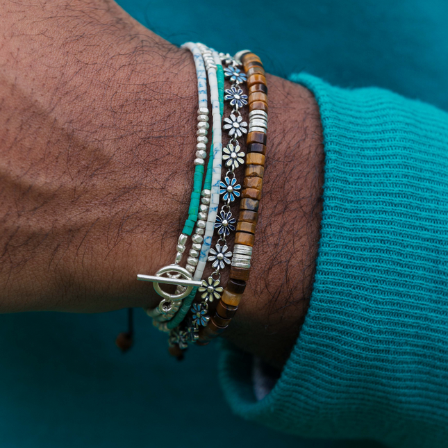Assorted Daisy Sterling Silver Chain Bracelet-Bracelet-Kompsós