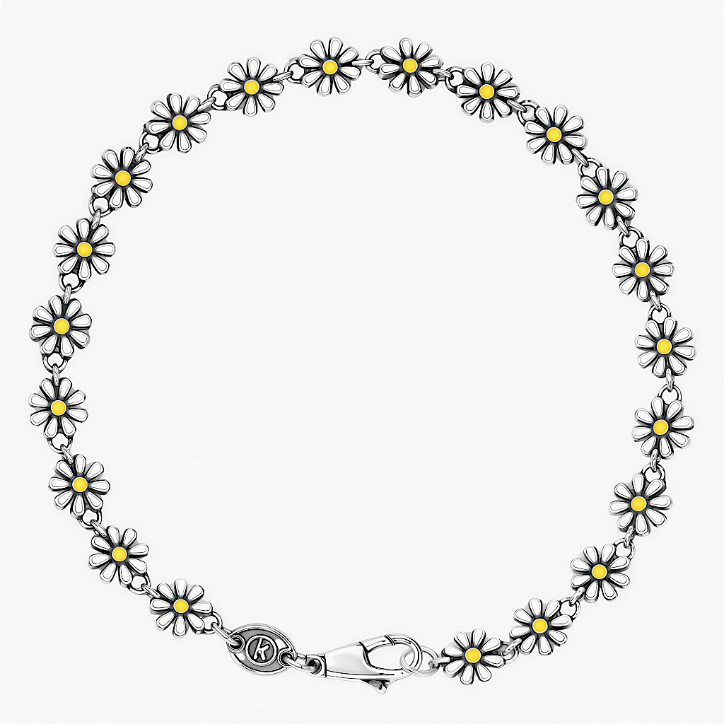Assorted Daisy Sterling Silver Chain Bracelet-Bracelet-Kompsós