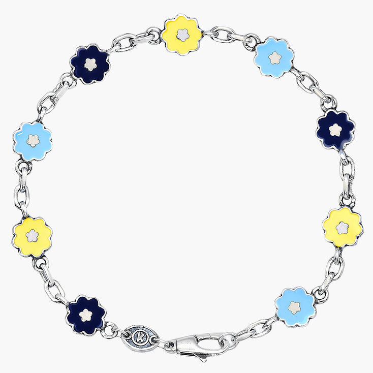 Assorted Flowers Sterling Silver Chain Bracelet-Bracelet-Kompsós