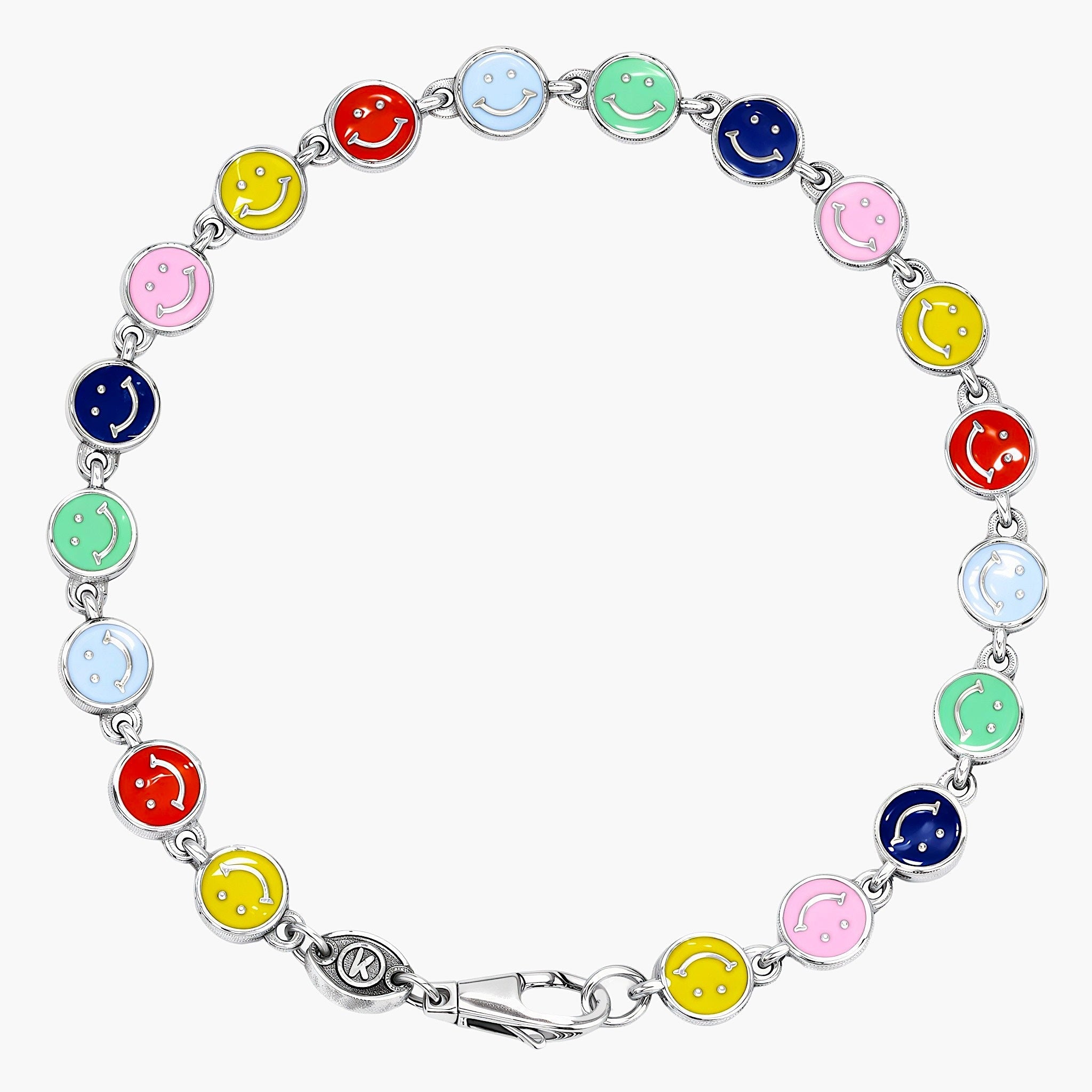 Assorted Smiley Sterling Silver Chain Bracelet-Bracelet-Kompsós