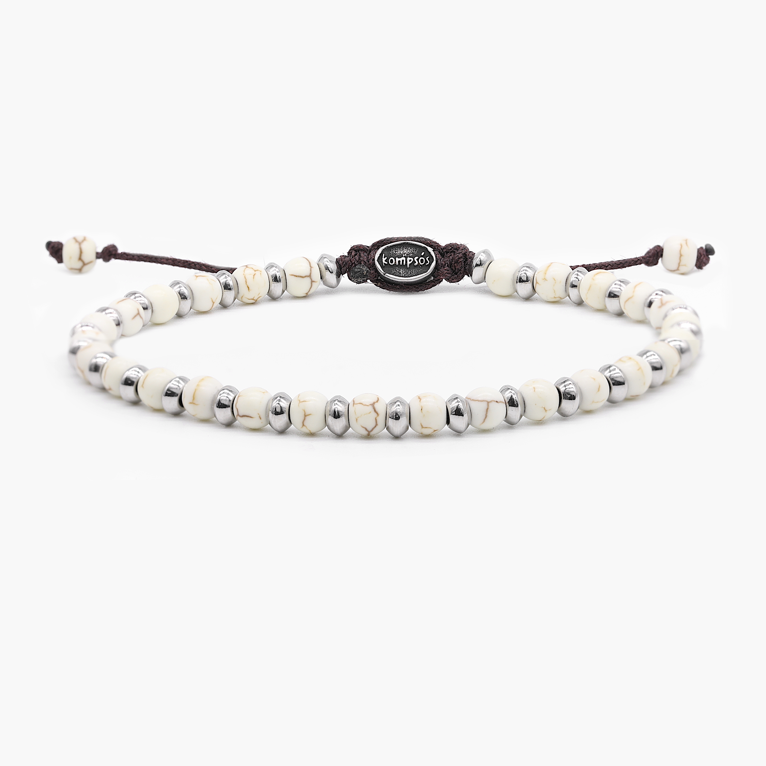 Beaded Bracelet With Beige Howlite and Silver Beads-Bracelet-Kompsós